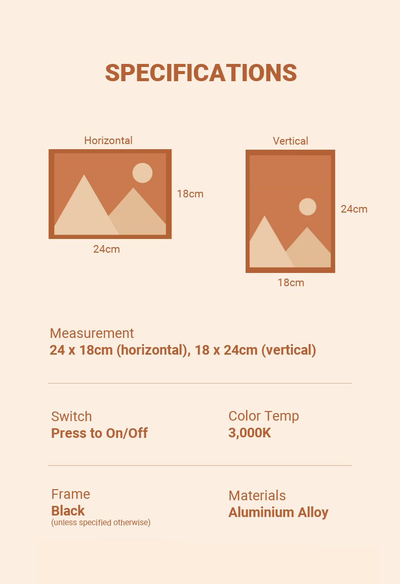 Light Up Picture with Frame Description - Specifications