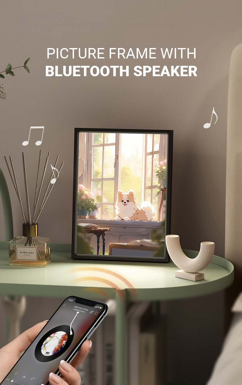 WOOF Light Up Picture with Bluetooth Speaker Frame Description 3
