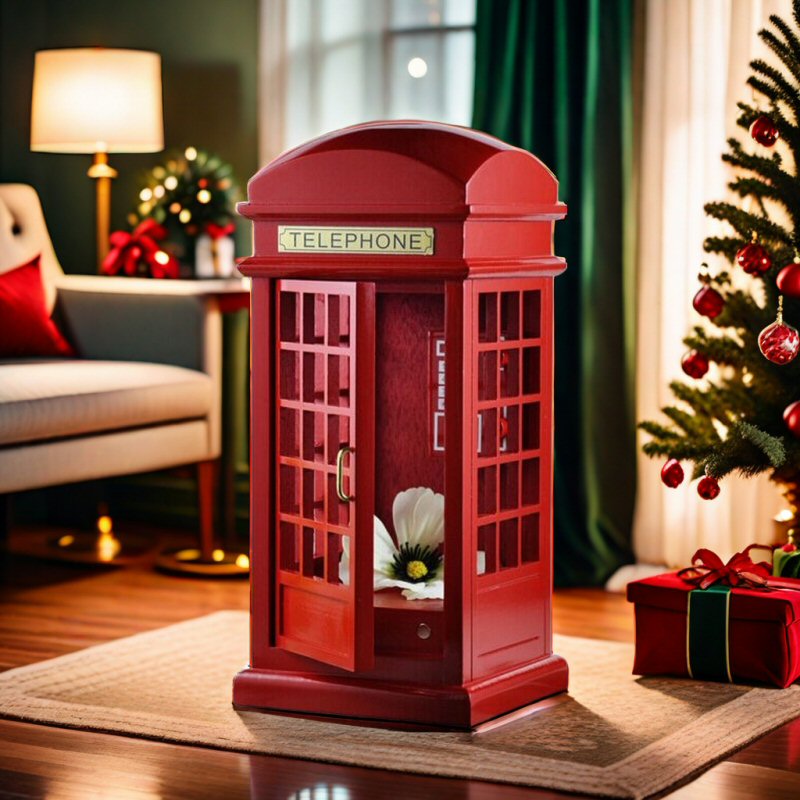 Wooden Music Box - Red Telephone Box Description 1