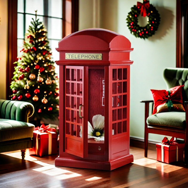 Wooden Music Box - Red Telephone Box Description 2