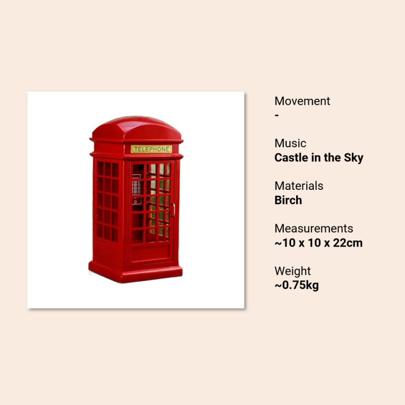 Wooden Music Box - Red Telephone Box Specs