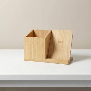 Bamboo Desk Organizer Wireless Charger & Stand 1