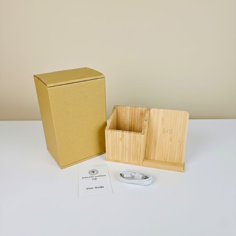 Bamboo Desk Organizer Wireless Charger & Stand 5